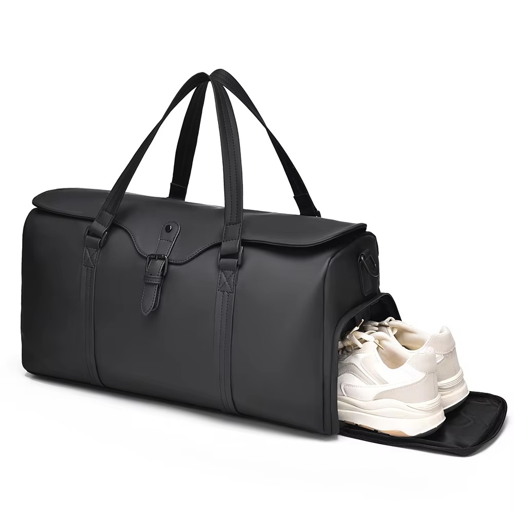 Mens Large Capacity Fitness Gym PU Duffel Bag with Shoes Compartment