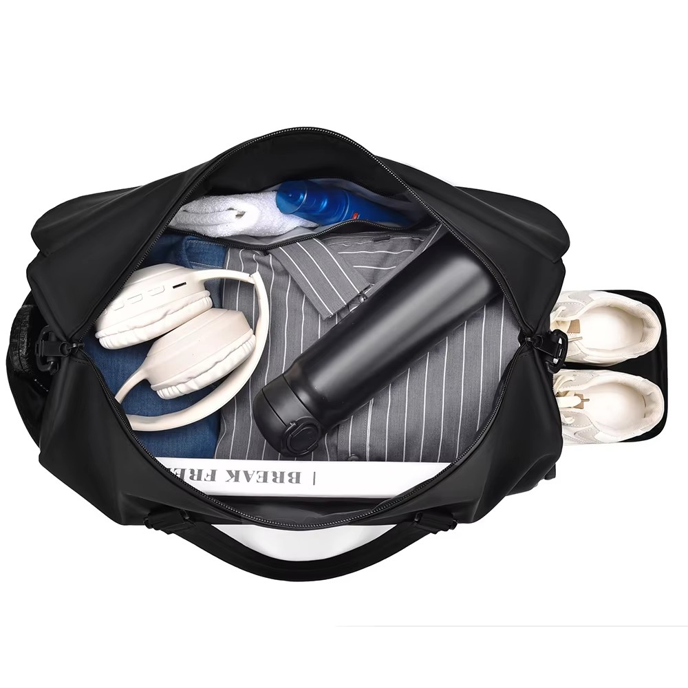 Mens Large Capacity Fitness Gym PU Duffel Bag with Shoes Compartment